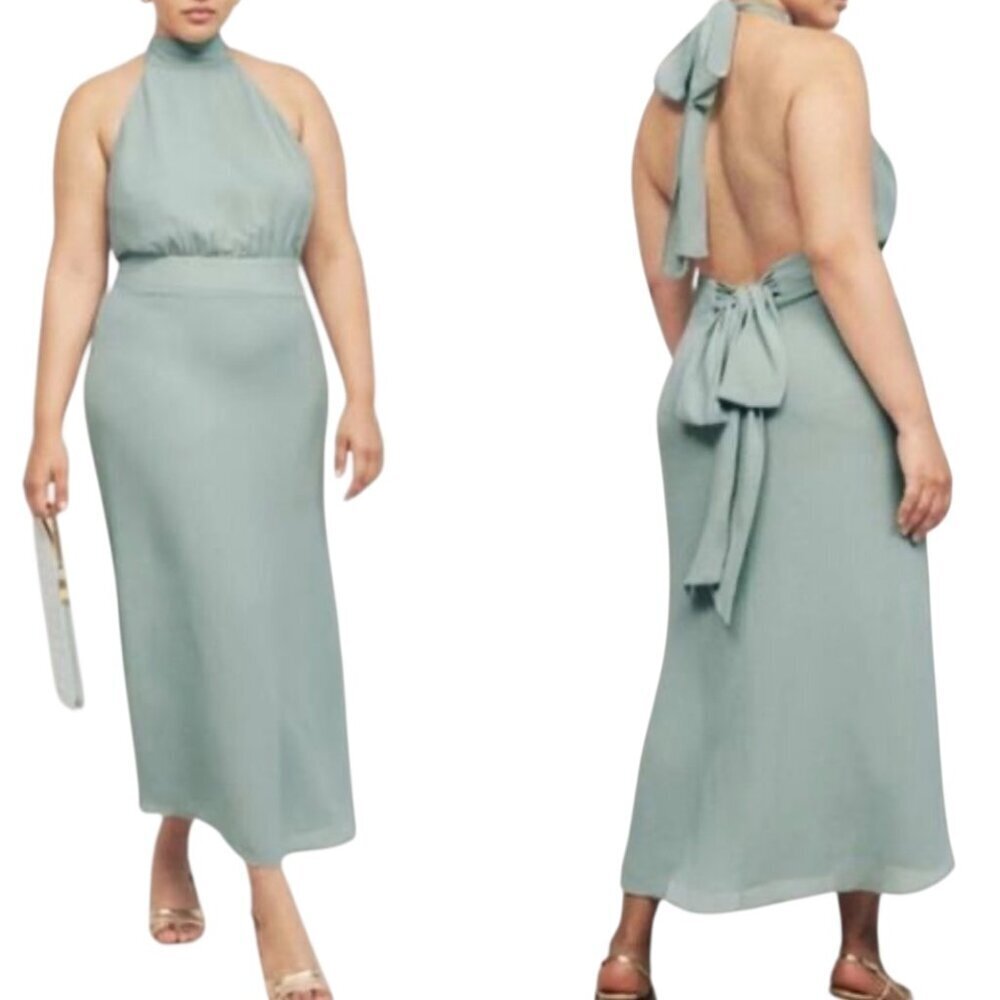 Reformation Lizbeth Dress Celadon Halter Open Back NWT Size 12